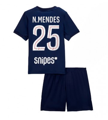 Paris Saint-Germain Nuno Mendes #25 Hjemmebanesæt Børn 2025-26 Kort ærmer (+ korte bukser)